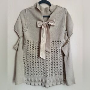 Twin-Set Simona Barbieri Italian Knit Sweater with Bow & Cutout Sleeves – Size M